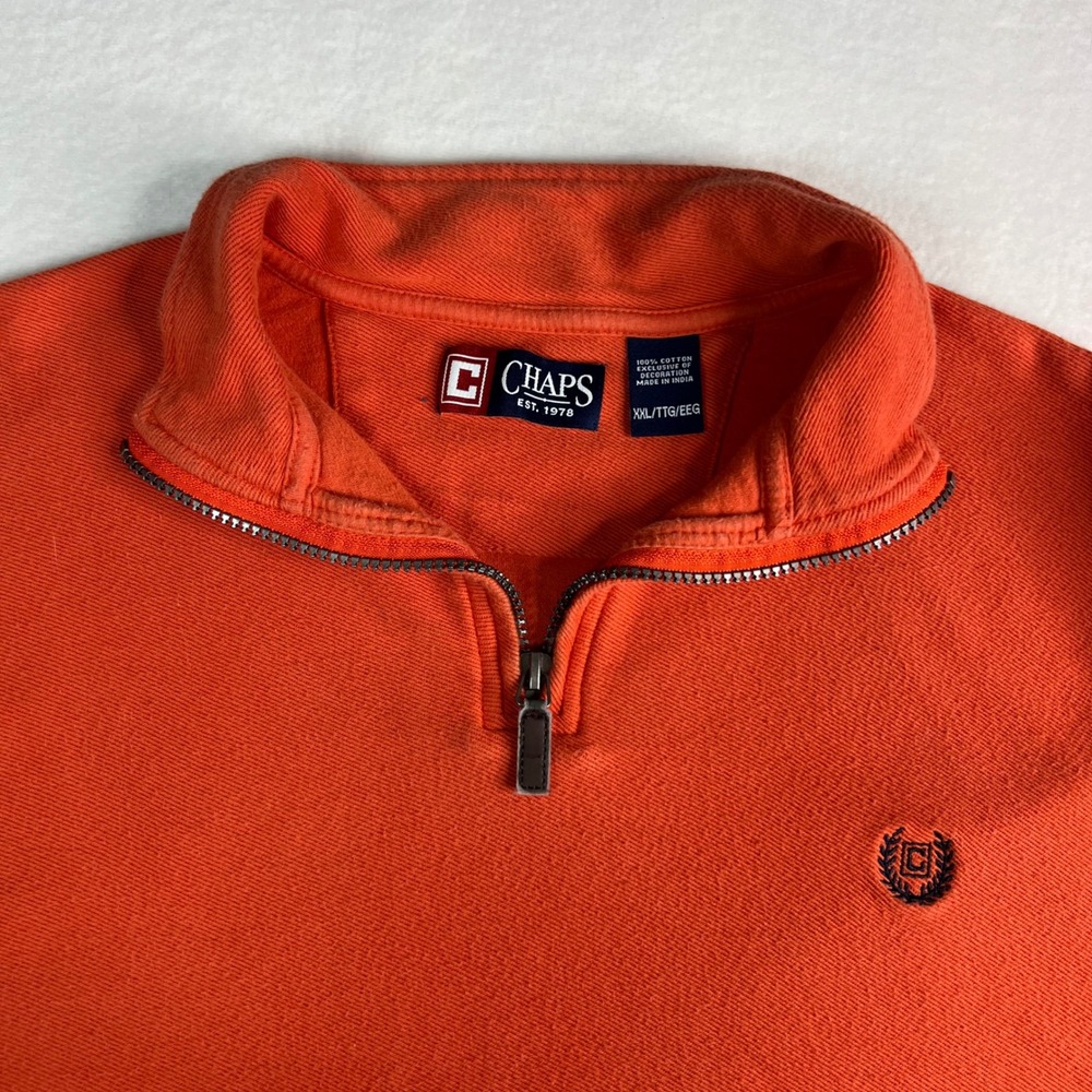 Chaps Mens XXL Orange‎ Quarter Zip Pullover Cotton Mock Neck Sweater Logo - Picture 2 of 7